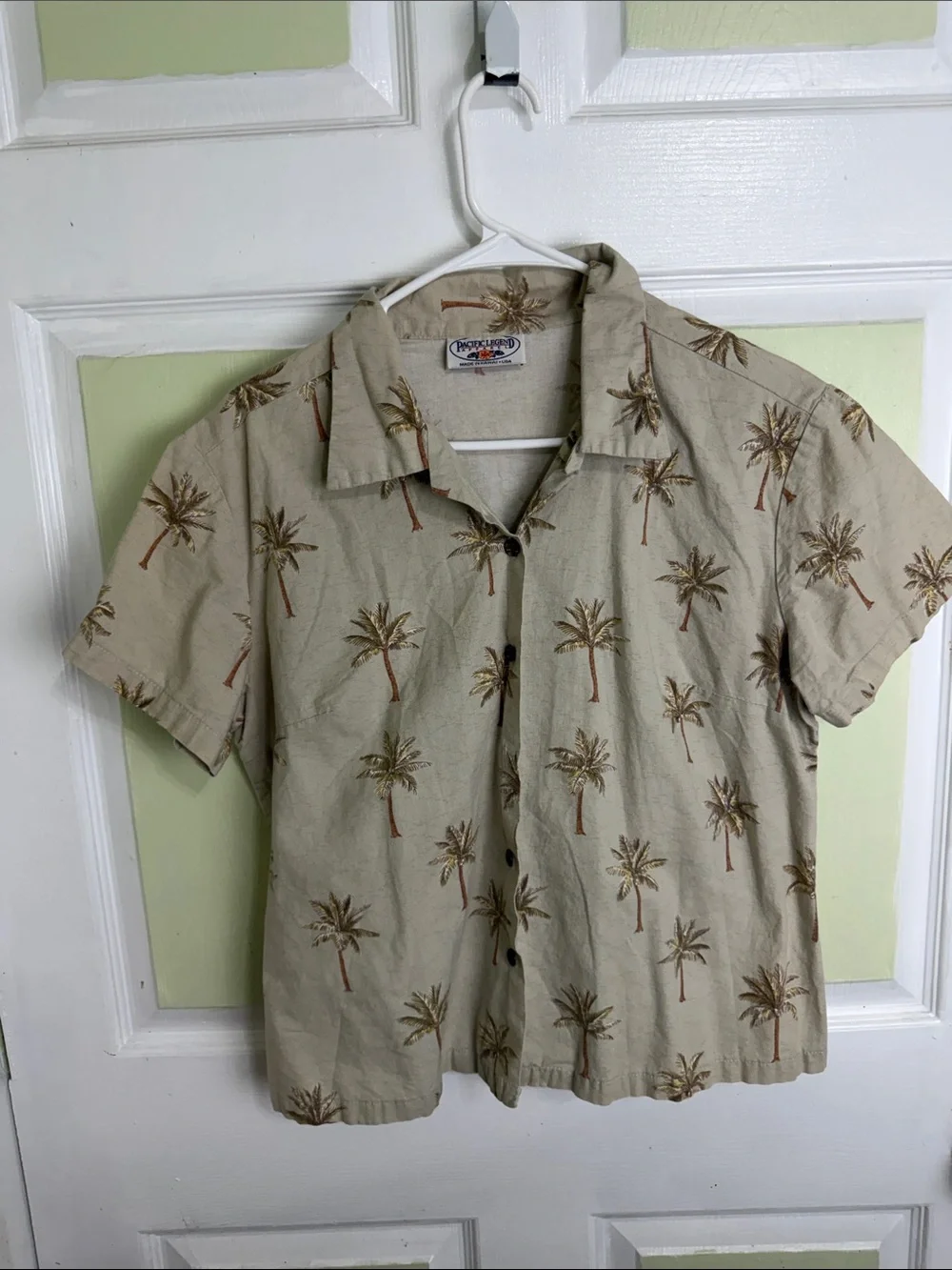 Pendleton Beige Palm-Print Short Sleeve Camp Shirt
